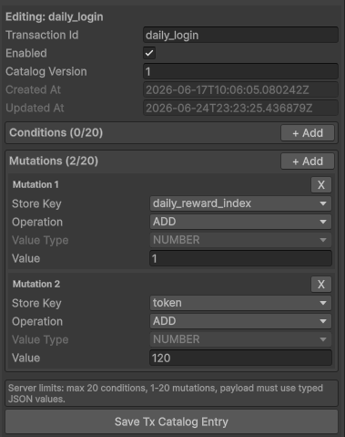 TurnKit daily_login transaction adding one to daily_reward_index and 120 to token