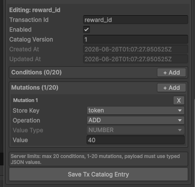 TurnKit reward_id transaction adding 40 to the token Player Store key